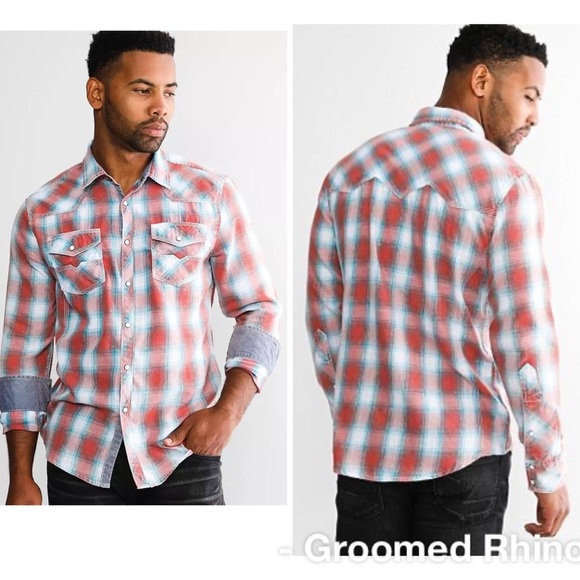 BKE Vintage Washed Plaid Athletic Fit Snap Front Shirt Size L - Picture 1 of 8